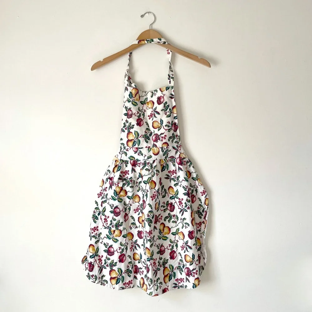Vintage Williams Sonoma Cotton Apron Pomegranate Pear Holly Berries 80s 90s